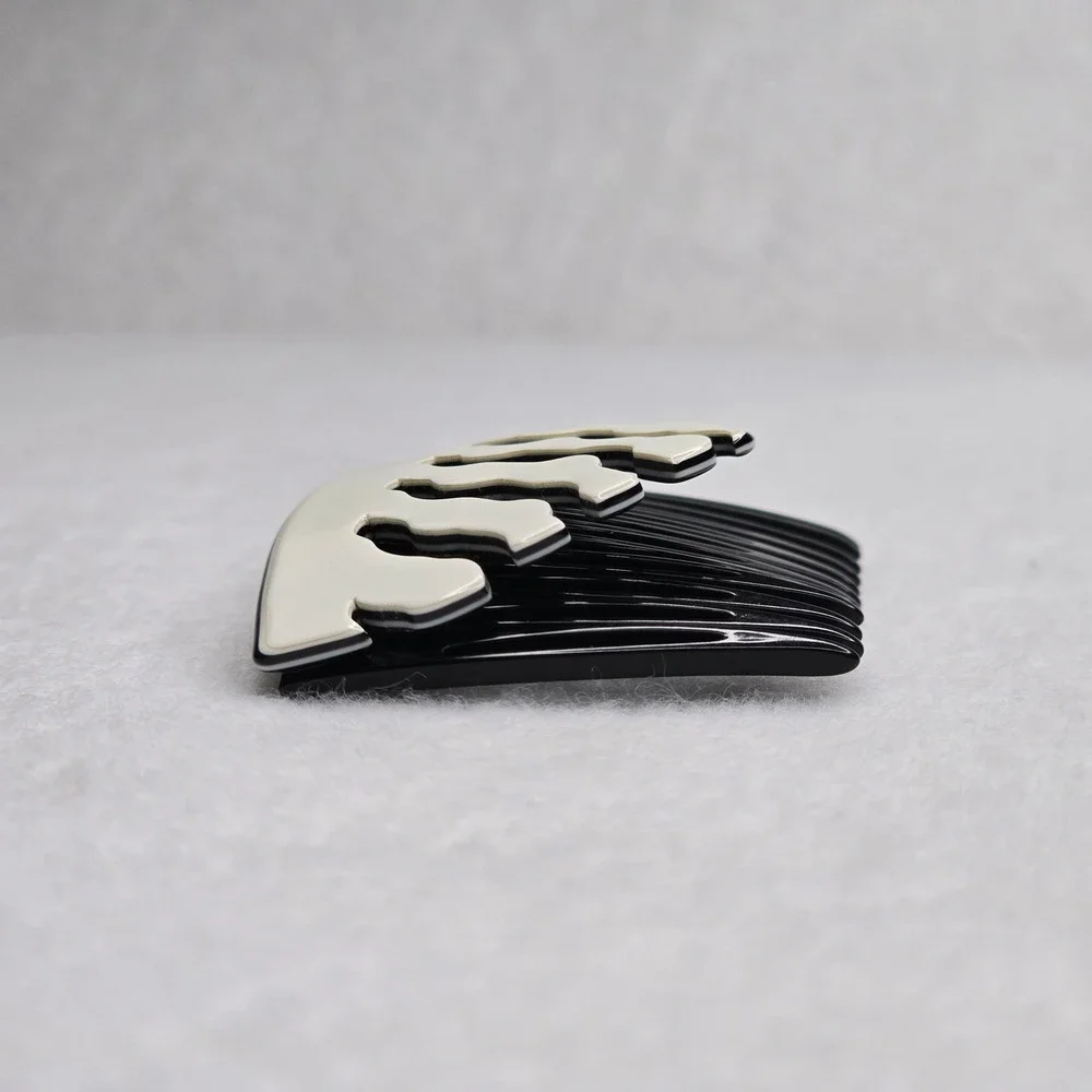 Vintage France Hair Side Tuck Comb Accessory White Art Deco Wavy READ